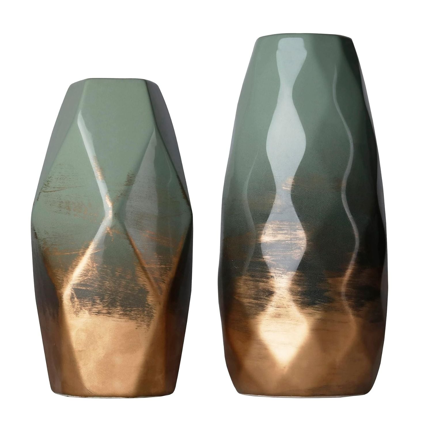 SET 2 JARRONES DE CERAMICA DORADO/VERDE - 1