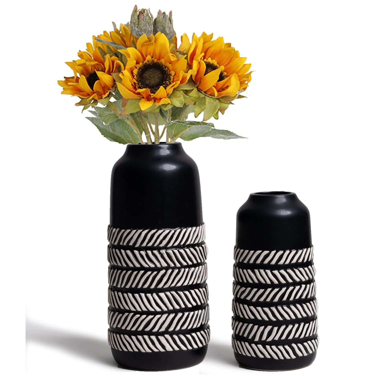 SET 2 JARRONES DE CERÁMICA DISEÑO ESPIGA NEGRO - 1