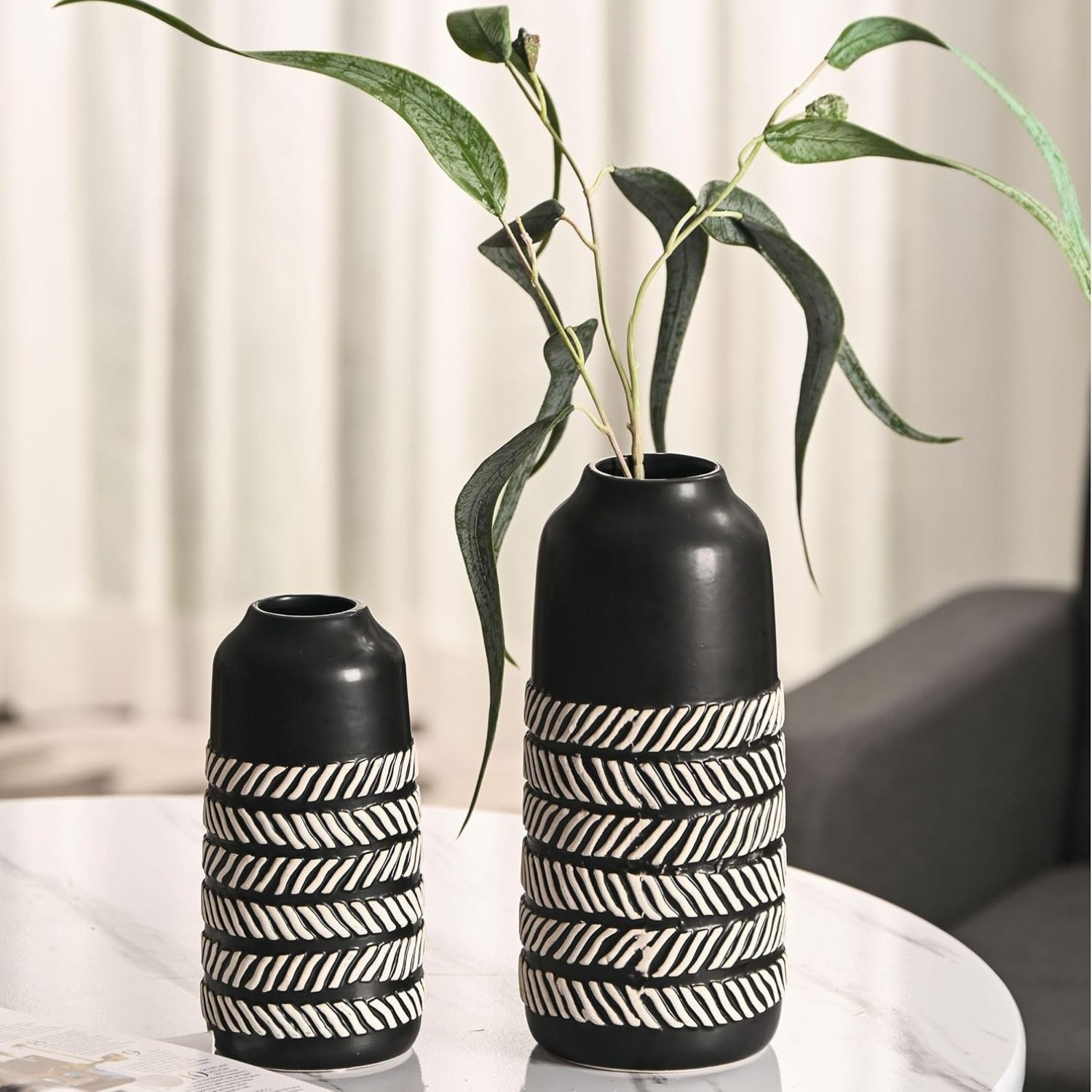 SET 2 JARRONES DE CERÁMICA DISEÑO ESPIGA NEGRO - 4