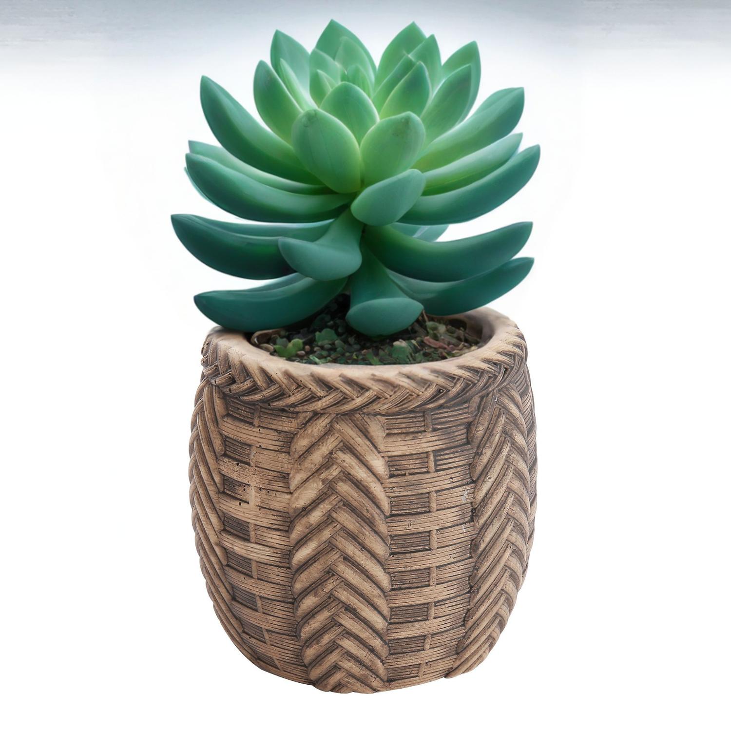 MACETA TRENZADA DE CEMENTO CAFE  13 CM - 2