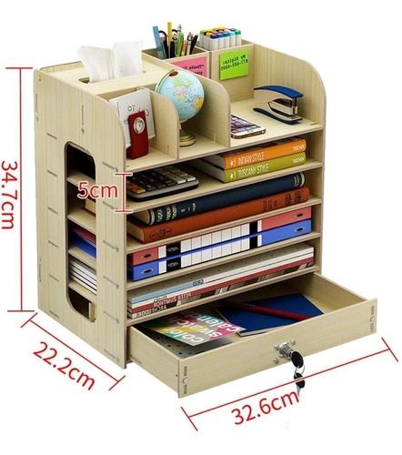 ORGANIZADOR DE ESCRITORIO MULTIUSO DE MADERA BEIGE - 4