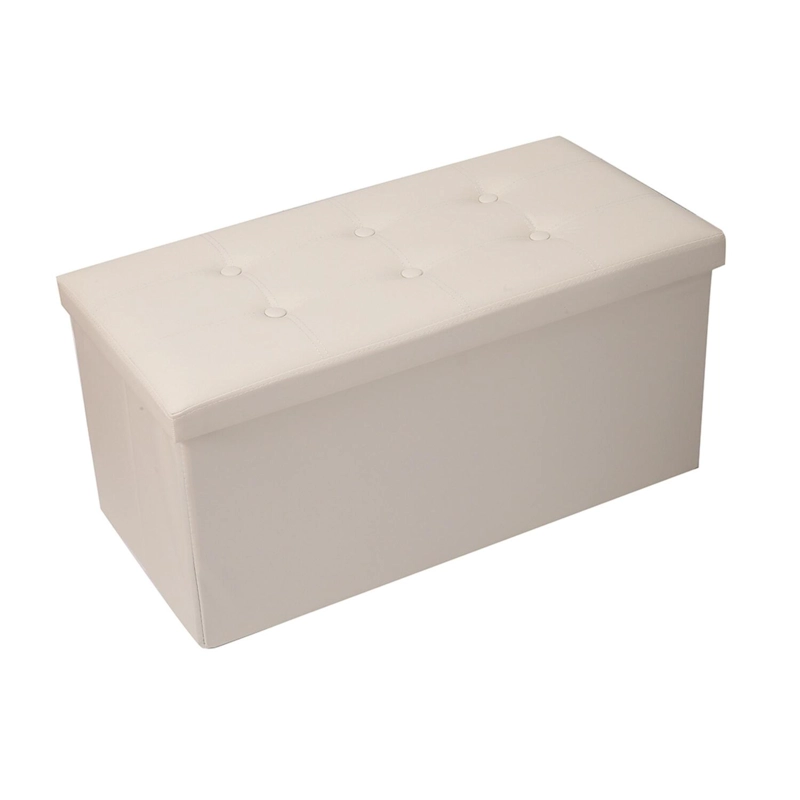 BAUL OTOMANO PLEGABLE DE ECOCUERO CREMA - 1