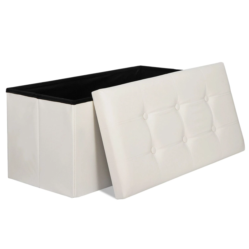 BAUL OTOMANO PLEGABLE DE ECOCUERO CREMA - 2