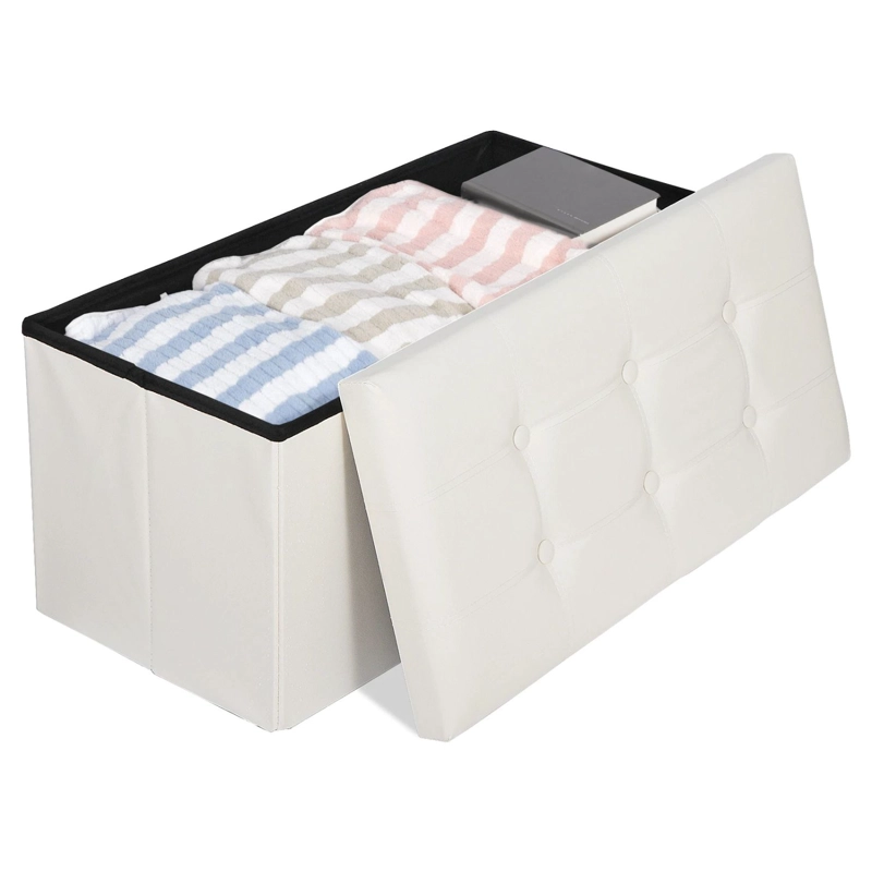 BAUL OTOMANO PLEGABLE DE ECOCUERO CREMA - 3