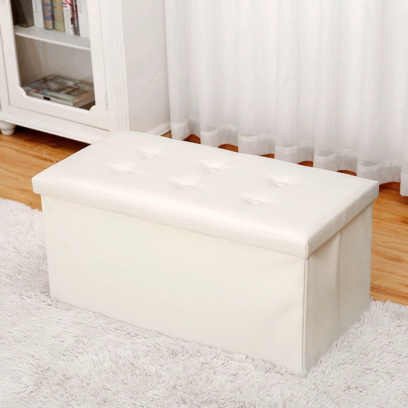 BAUL OTOMANO PLEGABLE DE ECOCUERO CREMA - 4