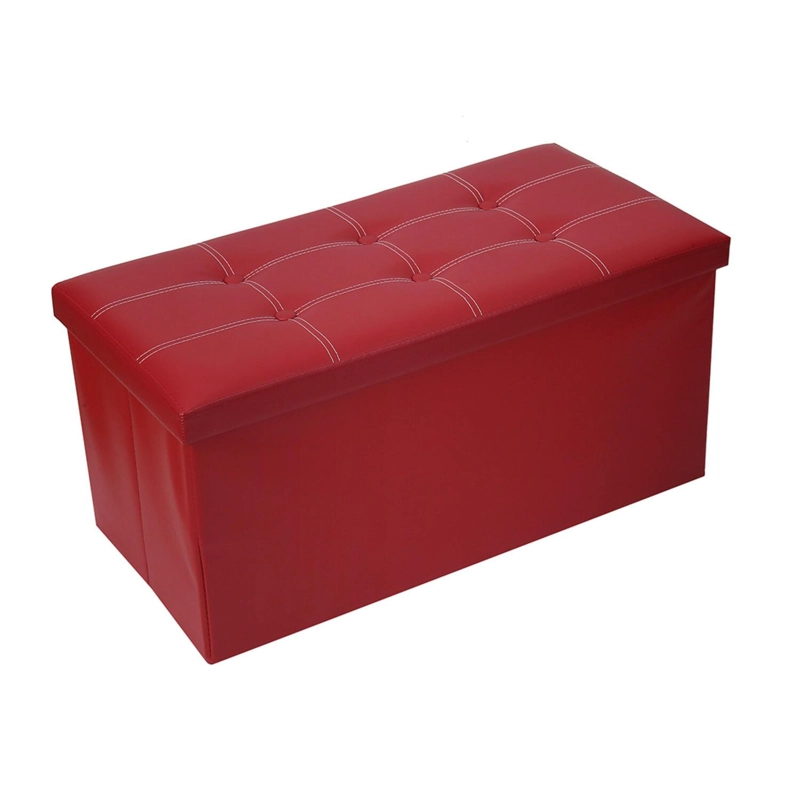 BAUL OTOMANO PLEGABLE DE ECOCUERO ROJO - 1