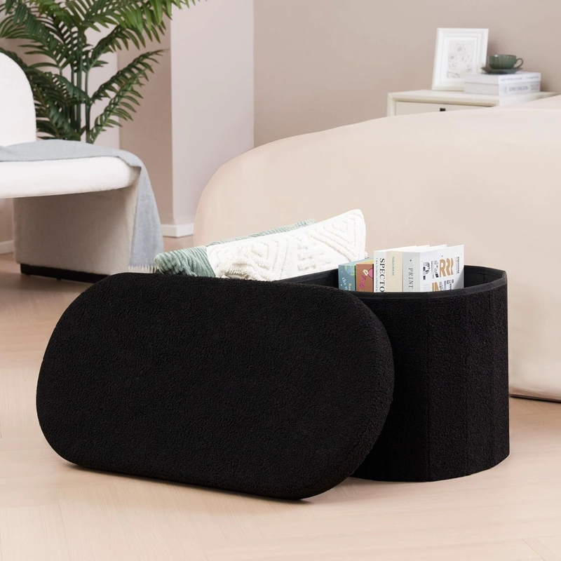 BAUL PLEGABLE OVALADO BOUCLE  NEGRO - 4