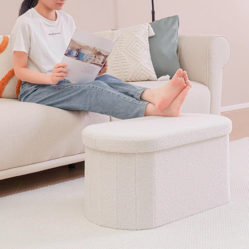 BAUL PLEGABLE OVALADO BOUCLE  CREMA - 4