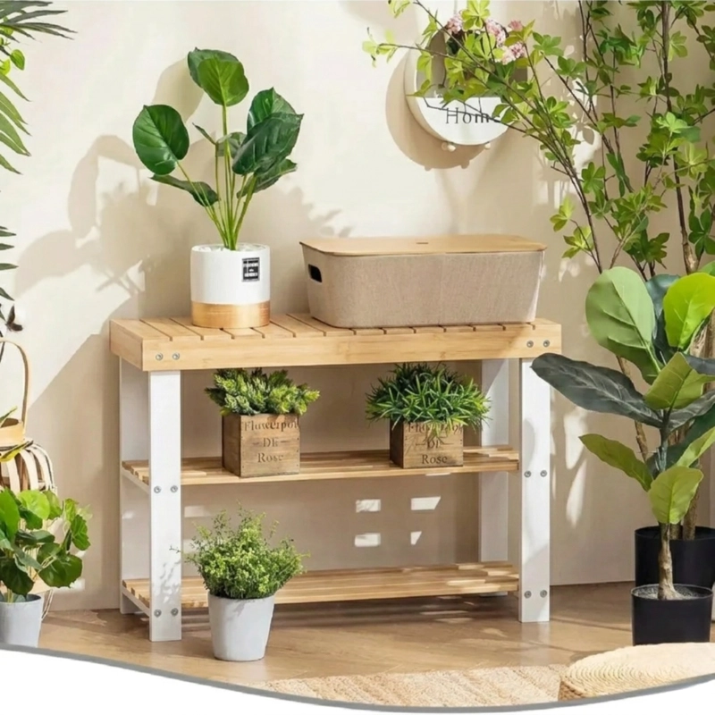 BANCO ZAPATERO ORGANIZADOR DE BAMBU NATURAL - 5