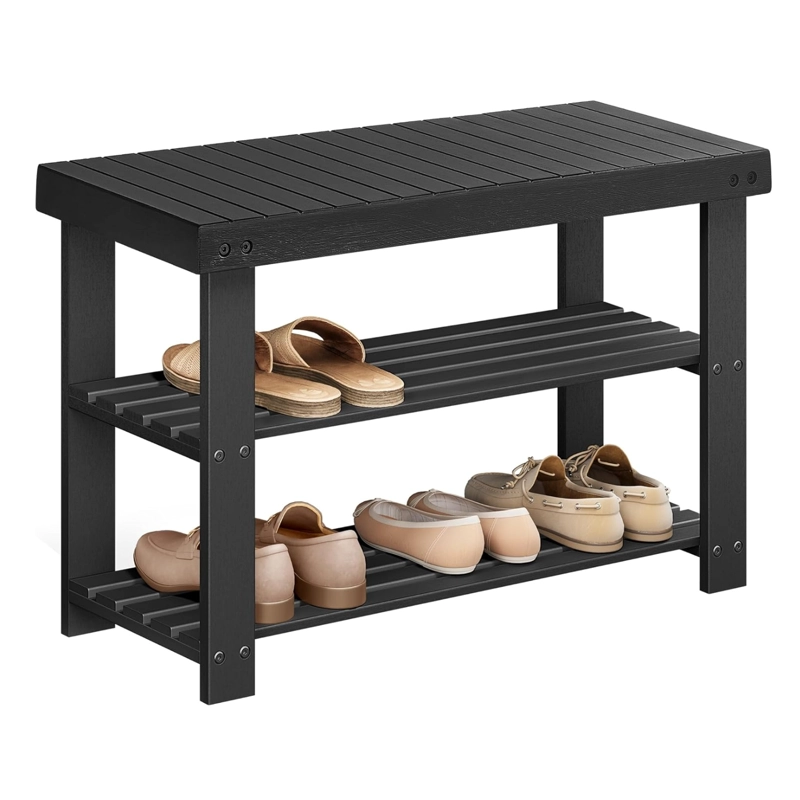 BANCO ZAPATERO ORGANIZADOR DE BAMBU NEGRO - 3
