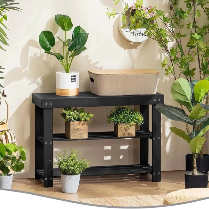 BANCO ZAPATERO ORGANIZADOR DE BAMBU NEGRO - 8