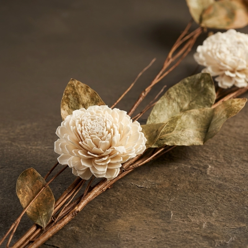 RAMO VARAS MIX FLORES PRESERVADO CREMA 90 CM - 5