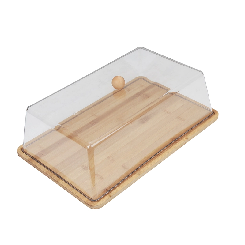 TORTERO GRANDE RECTANGULAR DE BAMBU Y TAPA DE ACRILICO - 1