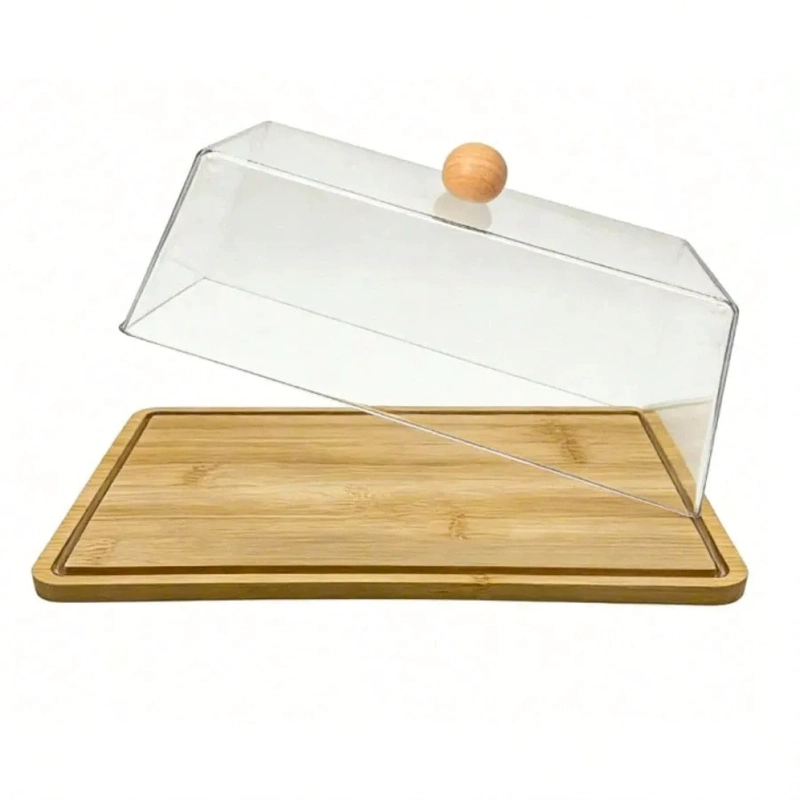 TORTERO GRANDE RECTANGULAR DE BAMBU Y TAPA DE ACRILICO - 2