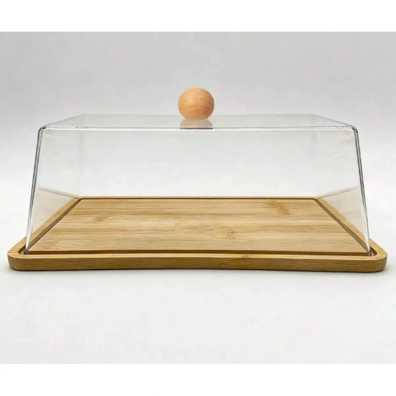 TORTERO GRANDE RECTANGULAR DE BAMBU Y TAPA DE ACRILICO - 3