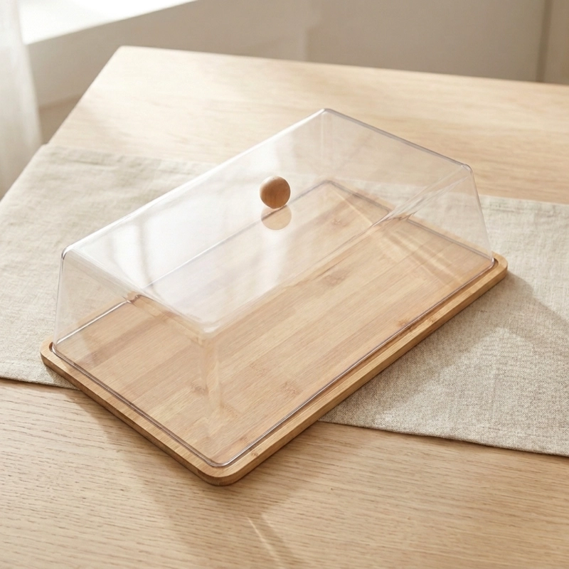 TORTERO GRANDE RECTANGULAR DE BAMBU Y TAPA DE ACRILICO - 4