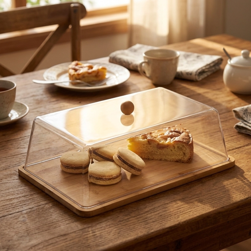 TORTERO GRANDE RECTANGULAR DE BAMBU Y TAPA DE ACRILICO - 5