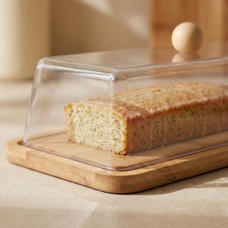 TORTERO GRANDE RECTANGULAR DE BAMBU Y TAPA DE ACRILICO - 6