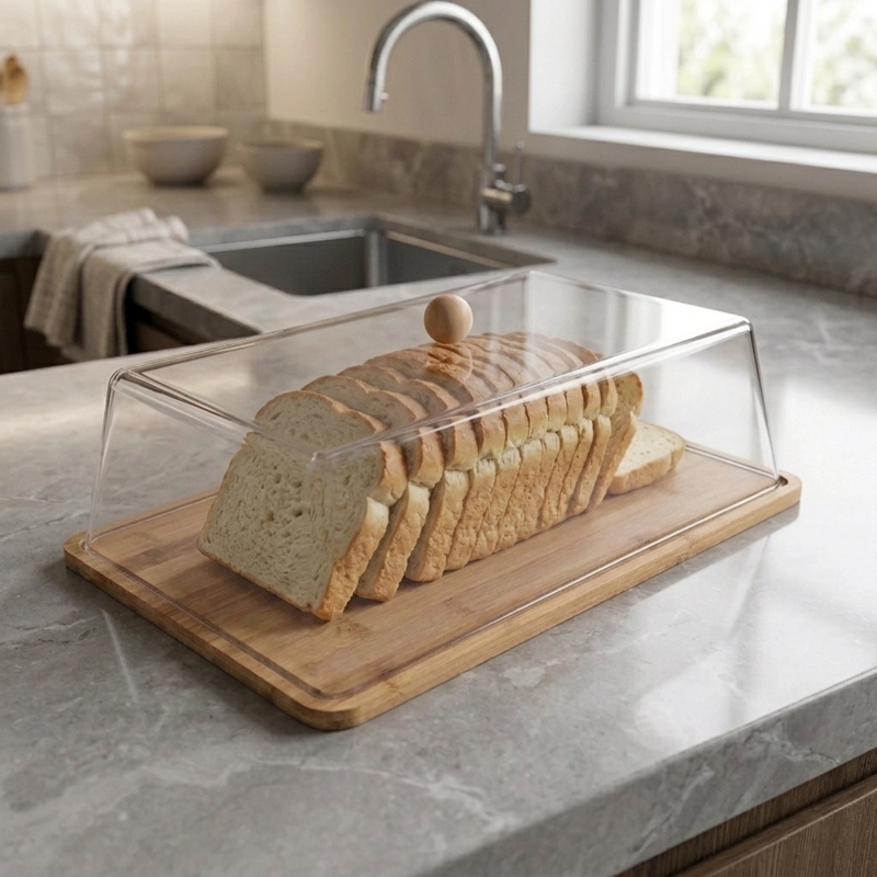 TORTERO GRANDE RECTANGULAR DE BAMBU Y TAPA DE ACRILICO - 7