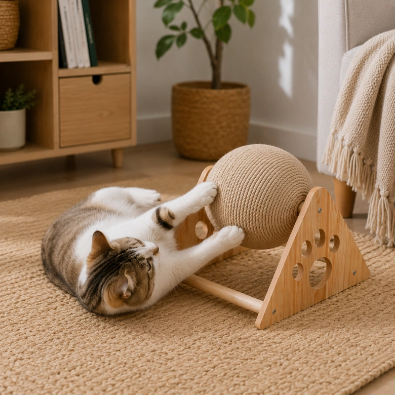 JUGUETE RASCADOR PARA GATOS CON BOLA DE SISAL - 6