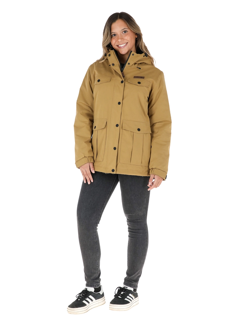 CHAQUETA IMPERMEABLE REVERSIBLE TEPU MOSTAZA - NEGRO JASPEADO MUJER BUFFALO - 2