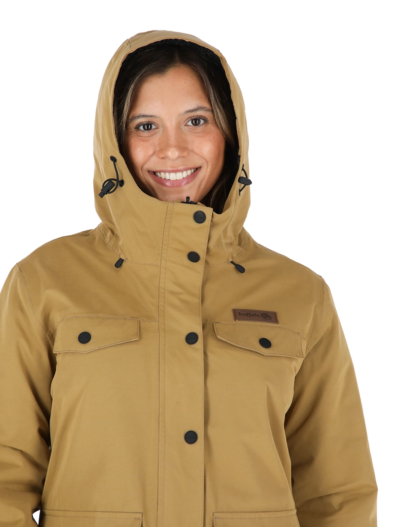 CHAQUETA IMPERMEABLE REVERSIBLE TEPU MOSTAZA - NEGRO JASPEADO MUJER BUFFALO - 4