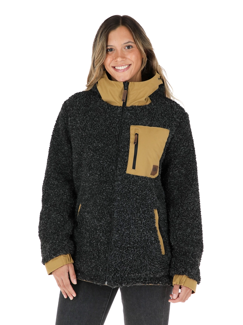 CHAQUETA IMPERMEABLE REVERSIBLE TEPU MOSTAZA - NEGRO JASPEADO MUJER BUFFALO - 5