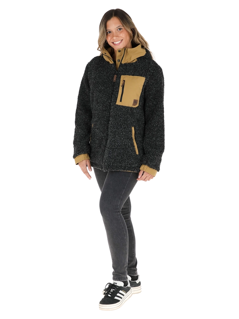 CHAQUETA IMPERMEABLE REVERSIBLE TEPU MOSTAZA - NEGRO JASPEADO MUJER BUFFALO - 6