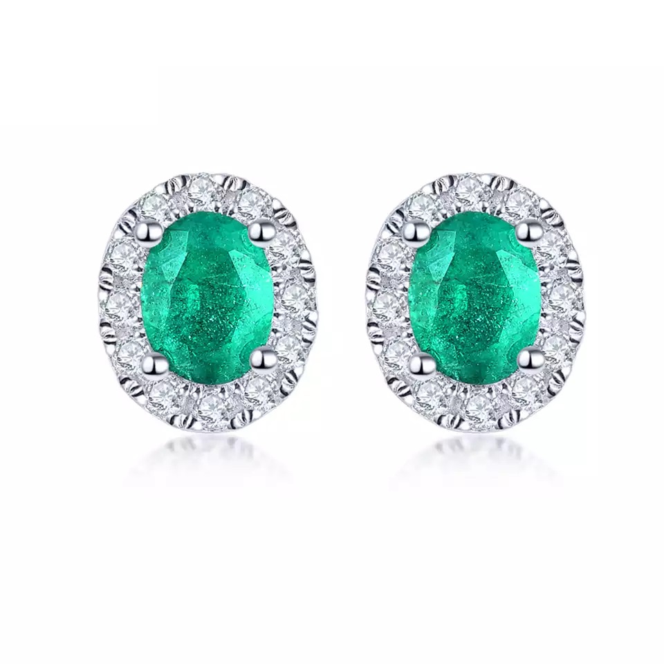 AROS PLATA MUJER ESMERALDA NATURAL Y CIRCONE BLANCOS - 1