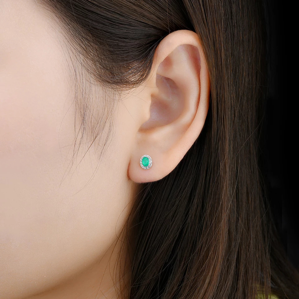 AROS PLATA MUJER ESMERALDA NATURAL Y CIRCONE BLANCOS - 2
