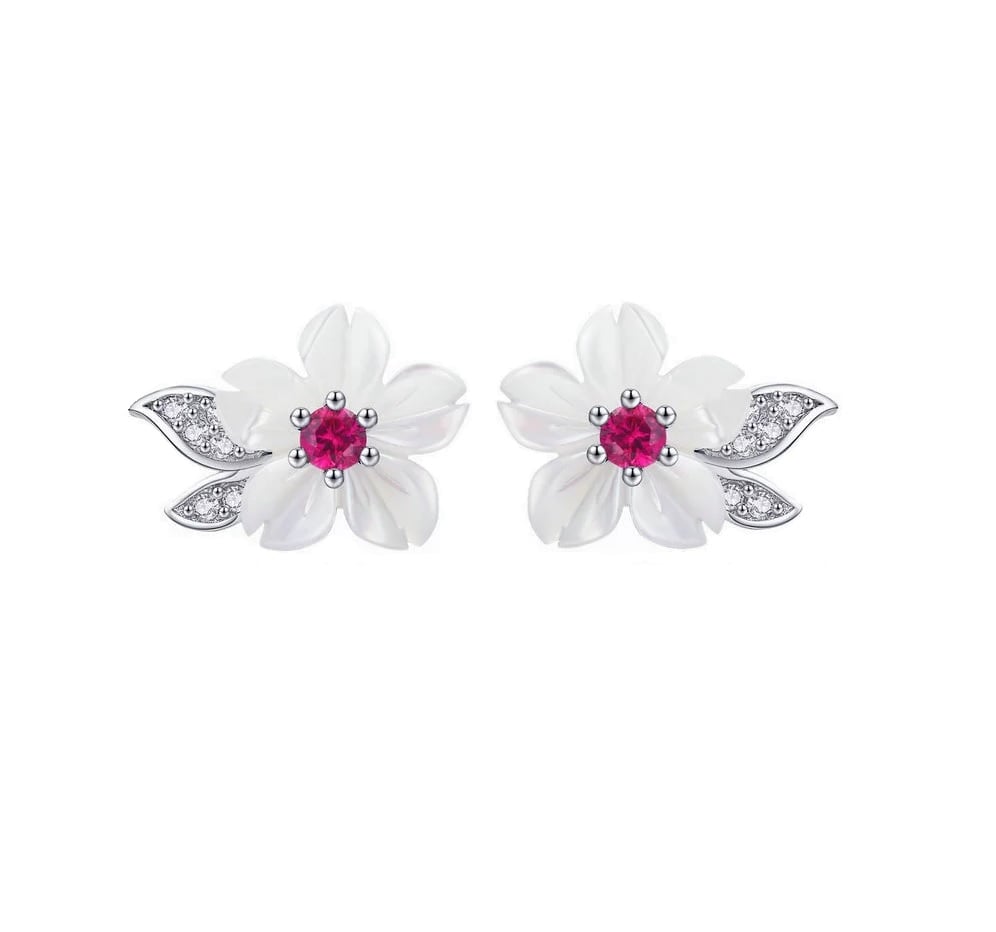 AROS LA GARZA PLATA MUJER FLOR NACAR GRANATE - 1