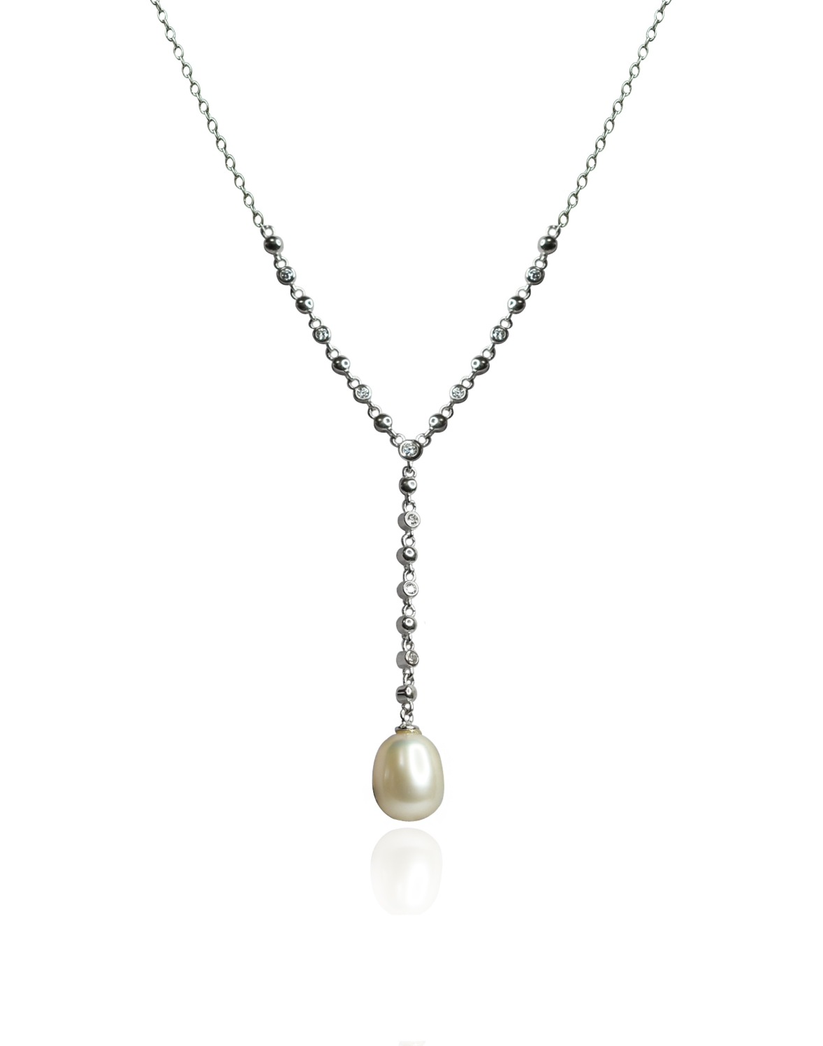 COLLAR LA GARZA PLATA MUJER PERLA CULTIVADA Y CIRCONES - 1