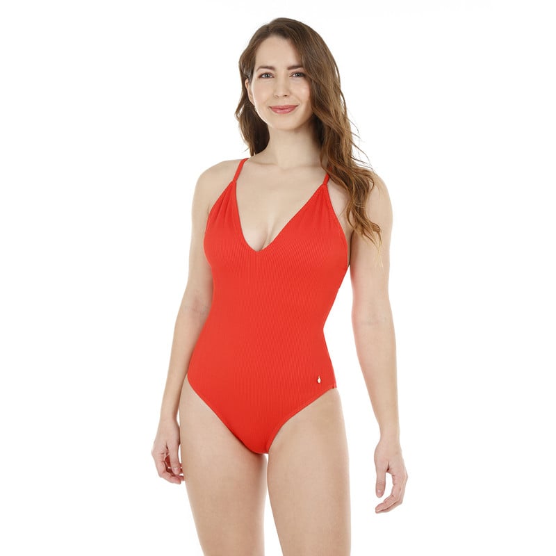 TRAJE DE BAÑO MUJER H2O WEAR ENTERO TEXTURA RIB ROJO AMARANTO - 1