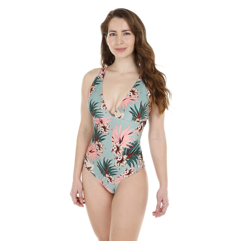 TRAJE DE BAÑO MUJER H2O WEAR ENTERO HALTER FLORES VERDE - 6