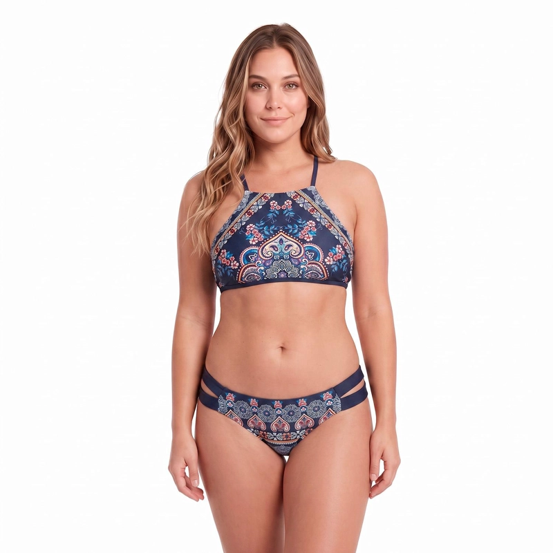 TRAJE DE BAÑO BIKINI HIGH NECK PARA MUJER AZUL - 3