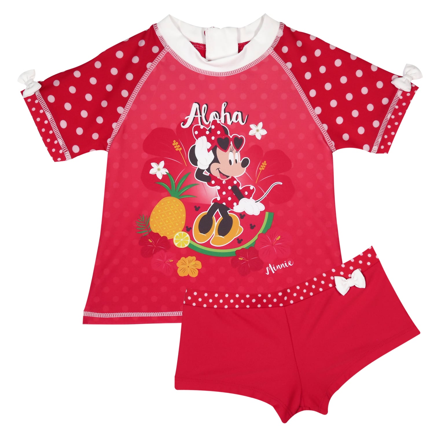 TRAJE DE BAÑO BEBE NIÑA DISNEY ROJO AMARANTO SET UV 30 MINNIE - 1