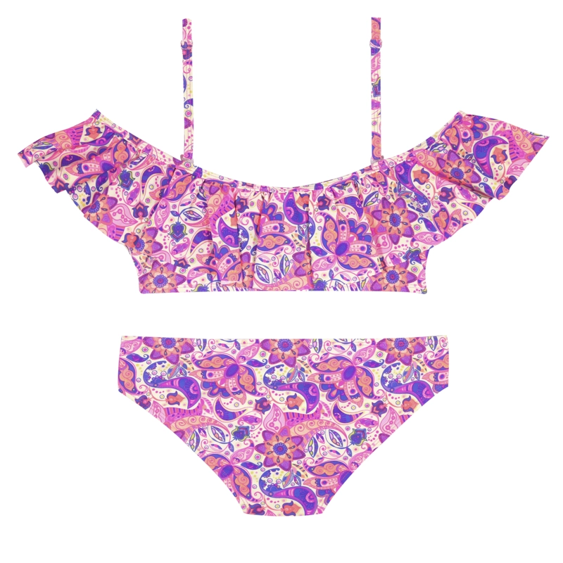BIKINI NIÑA H2O WEAR NARANJA TEENS FLAMENKINI TELA ESTAMPADA + FILTRO UV30 - 2