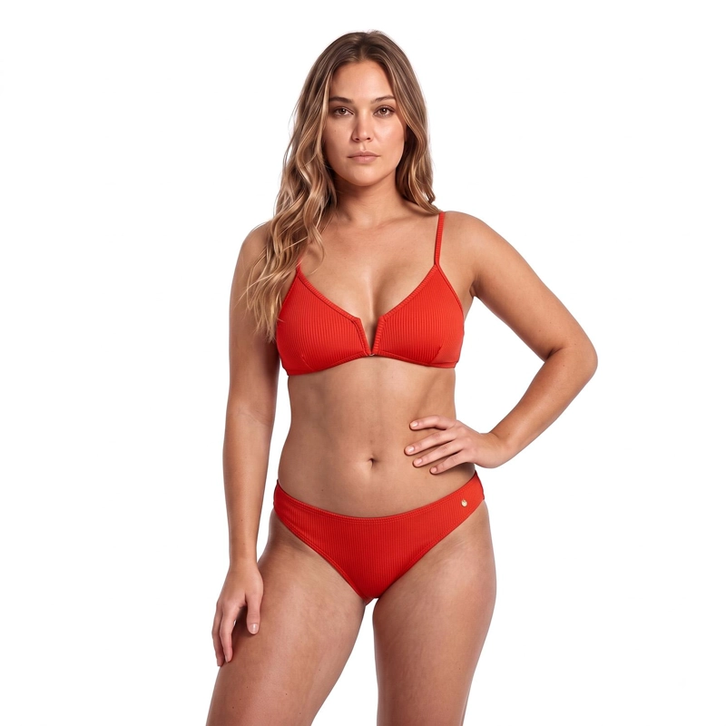 TRAJE DE BAÑO MUJER H2O WEAR BIKINI TEXTURA RIB EN V ROJO AMARANTO - 3