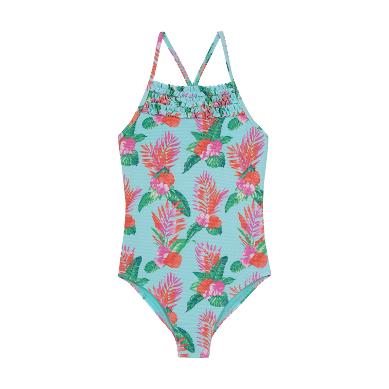 TRAJE DE BAÑO NIÑA H2O WEAR CELESTE ENTERO UV30 TEXTURA - 1