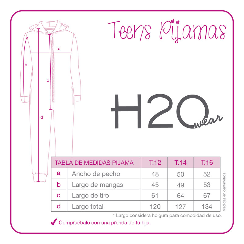 PIJAMA NIÑA H2O WEAR ROSA TEENS POLAR ENTERO - 3