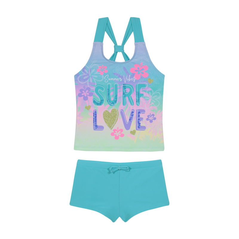 TRAJE DE BAÑO NIÑA H2O WEAR TURQUESA TANKINI UV30+ SUBLIMADO PARA - 1
