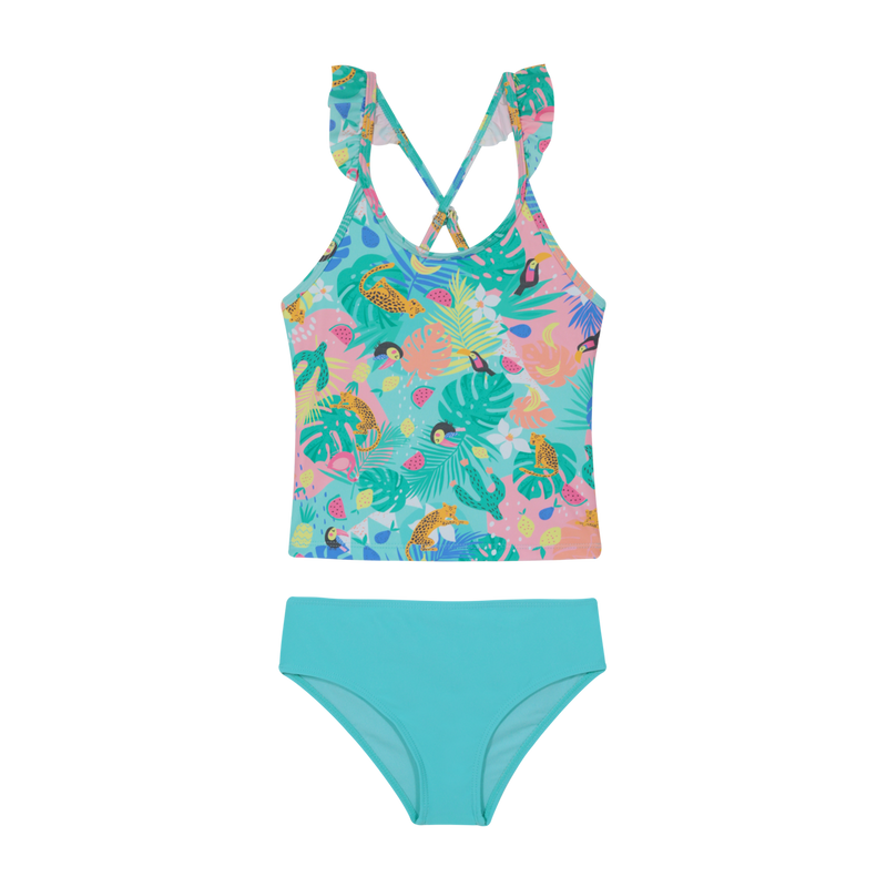 TRAJE DE BAÑO NIÑA H2O WEAR VERDE TANKINI UV30+ C/VUELOS - 1