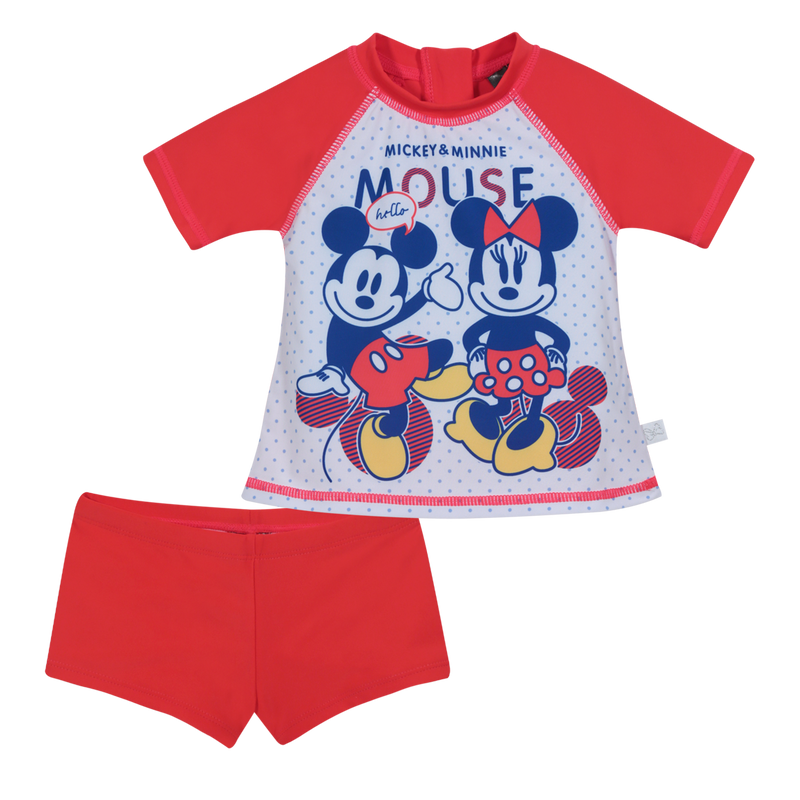 TRAJE DE BAÑO BEBE NIÑA DISNEY ROJO SET UV UV50+ MINNIE M/CORTA - 1
