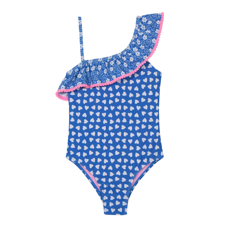 TRAJE DE BAÑO NIÑA H2O WEAR AZUL UN HOMBRO UV30+ POMPOM - 1