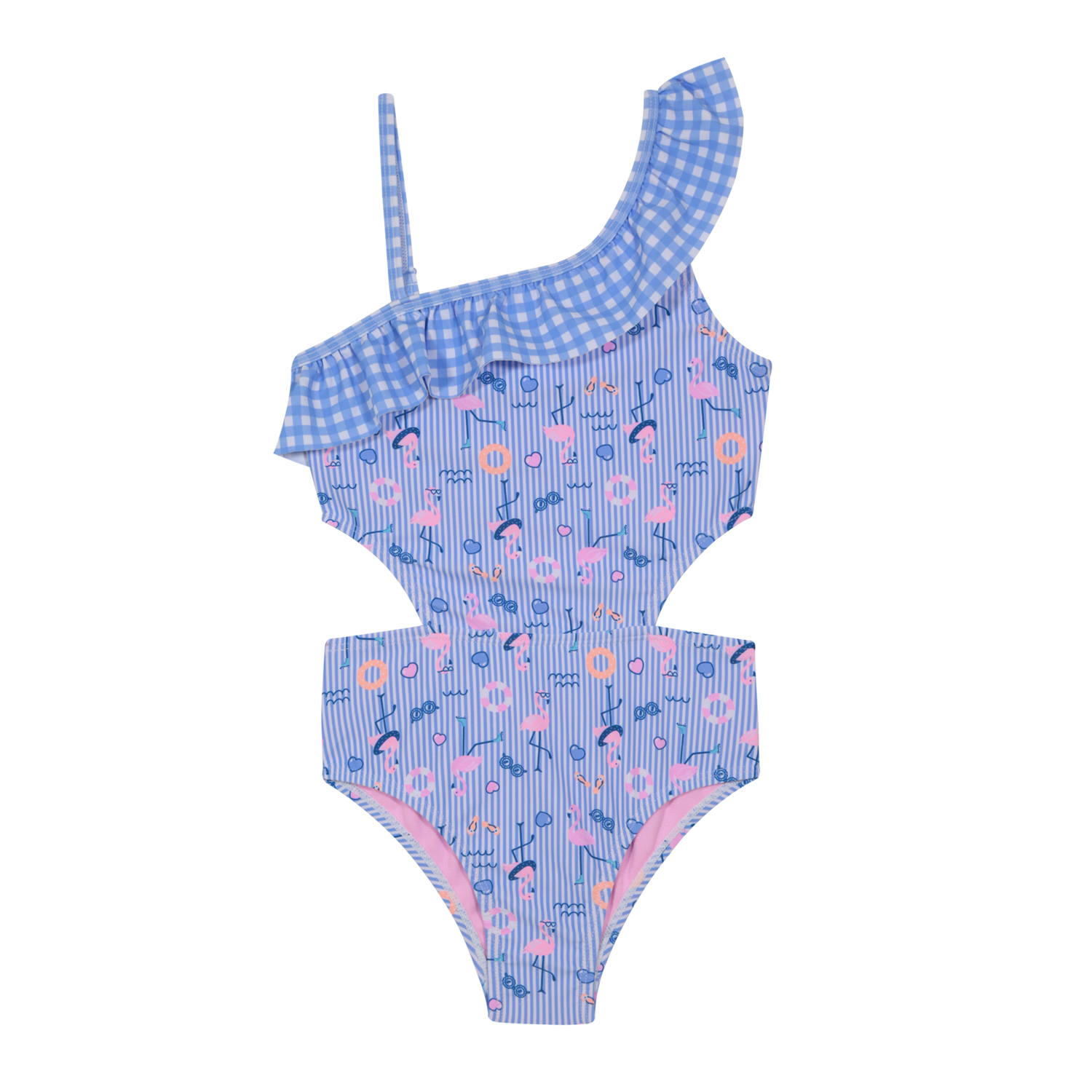 TRAJE DE BAÑO NIÑA 1 HOMBRO CUT OUT UV50 H2O WEAR CELESTE - 1