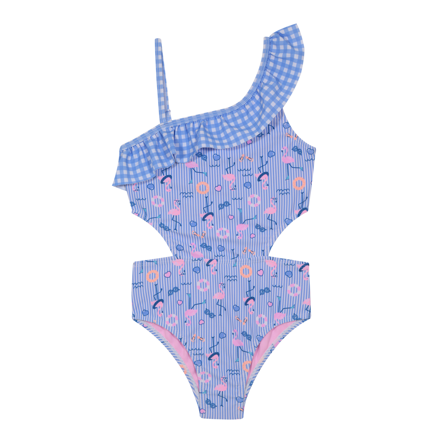 TRAJE DE BAÑO NIÑA 1 HOMBRO CUT OUT UV50 H2O WEAR CELESTE - 2