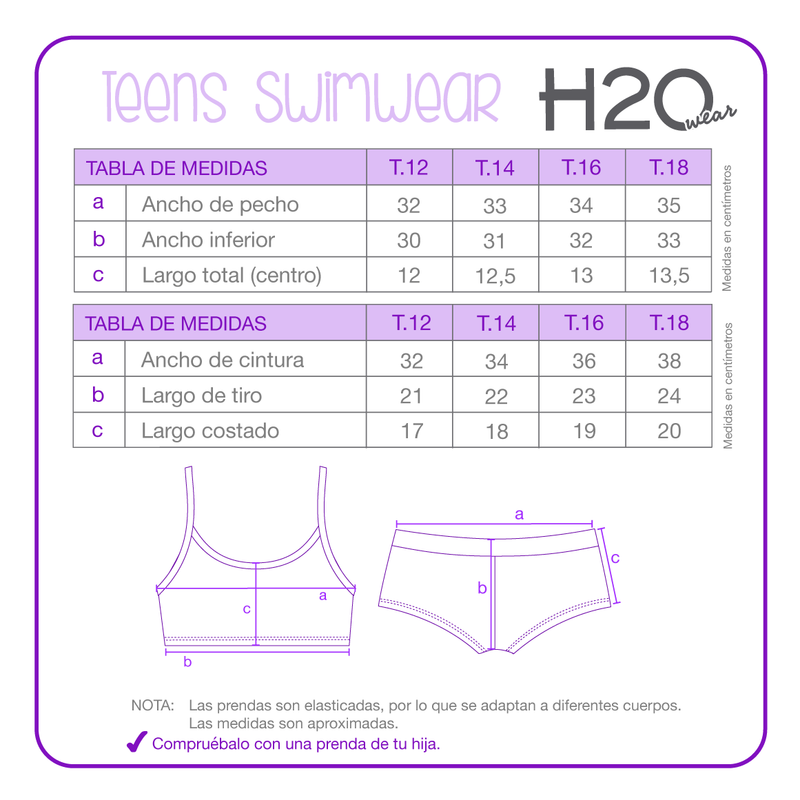 TRAJE DE BAÑO NIÑA TEENS BIKINI UV50 HOT PANT H2O WEAR - 8
