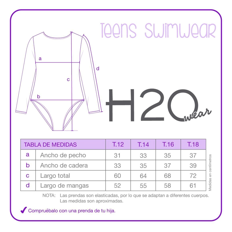 TRAJE DE BAÑO UV50 TEENS NIÑA CUT OUT ESPALDA M.LARGA | H2O WEAR - 3