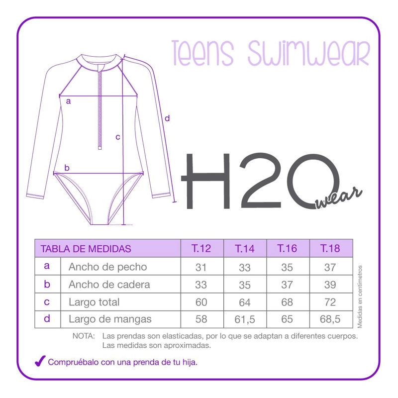 TRAJE DE BAÑO UV50 TEENS NIÑA CIERRE Y M.LARGA | H2O WEAR - 3