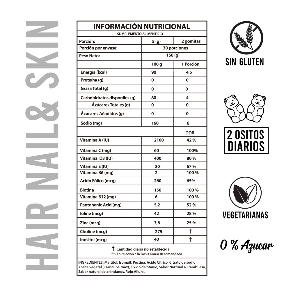 VITAMINAS PERFECT BEAR EL CABELLO HAIR NAIL & SKIN 0% AZUCAR BIOTINA 1 MES CAPSULAS BLANDAS - 2
